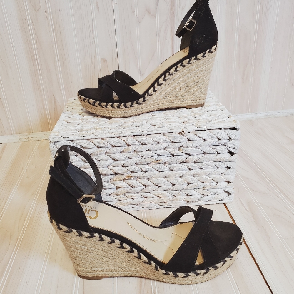 Circus by Sam‎ Edelman Y2K Wedge Espadrilles Black Resortwear Sandal Size 10
